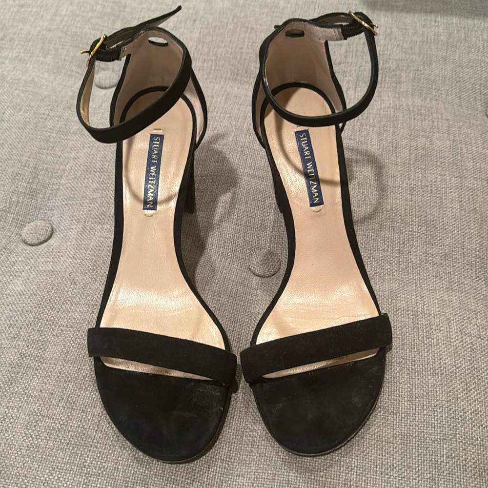 Stuart Weitzman black suede ankle strap heel size 8